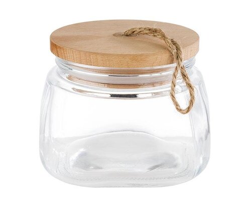 M & T  Storage jar 1,00 liter glass with wooden lid  " Woody "