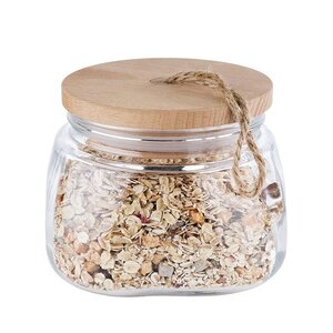 M & T  Storage jar 1,00 liter glass with wooden lid  " Woody "