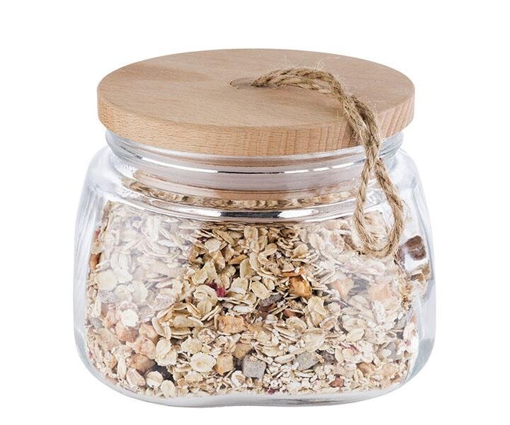 M&T Pot de stockage 0,65 litre en verre avec couvercle en bois