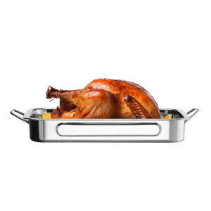 M & T  Roasting pan 38,5 x 27,5 x h 6 cm stainless steel with falling handles