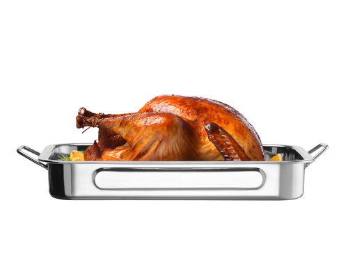 M&T Roasting pan 31,5 x 24,5 x h 5 cm stainless steel with falling handles