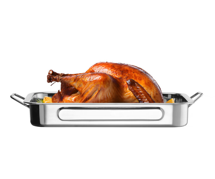 M&T Roasting pan 31,5 x 24,5 x h 5 cm stainless steel with falling handles