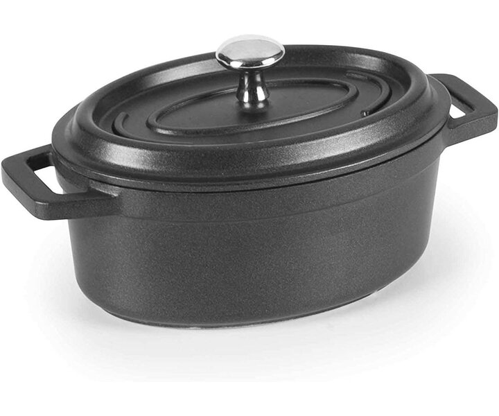 LACOR Mini cocotte ovaal 12 x 8,5 cm met deksel zwarte uitvoering