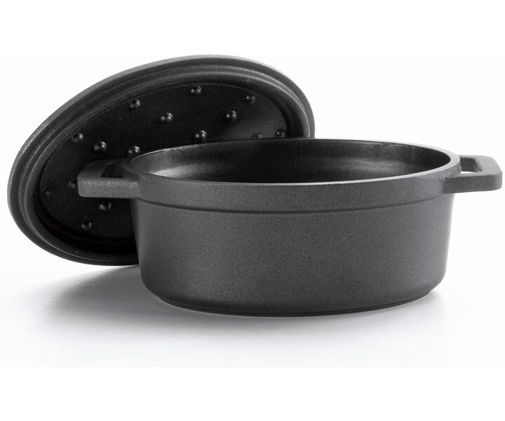 LACOR Mini cocotte ovaal 12 x 8,5 cm met deksel zwarte uitvoering
