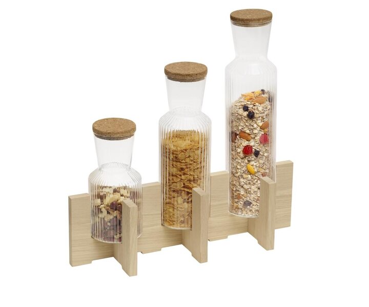 M&T Buffet stand with 3 glass bottles and cork lid 0,5 l - 1,0 l - 1,5 l