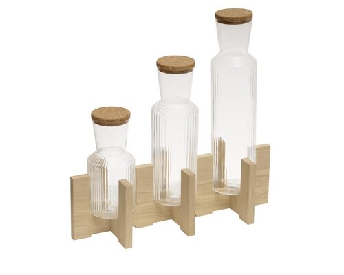 M&T Etagère de buffet livré avec 3 carafes en verre bouchon en liège  0,5 l - 1,0 l - 1,5 l