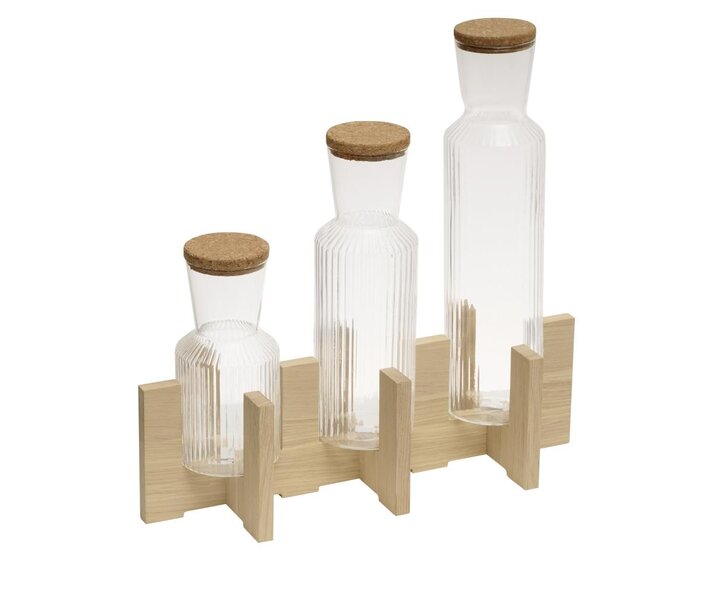 M&T Buffet stand with 3 glass bottles and cork lid 0,5 l - 1,0 l - 1,5 l