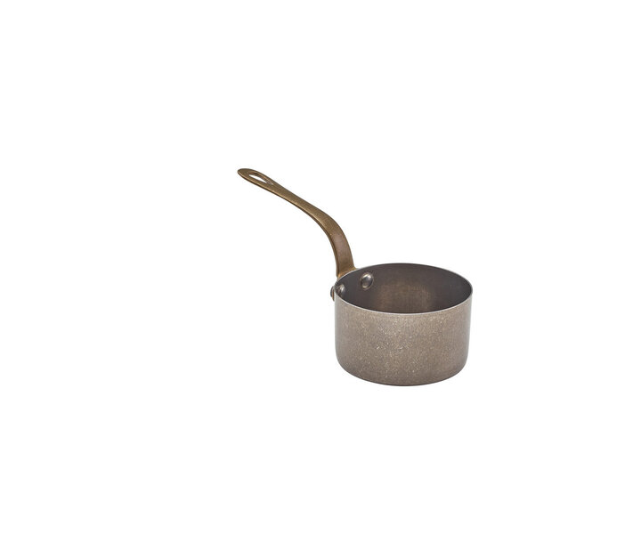 M&T Sauspotje met gietteut 20 cl met messing handvat vintage - stonewashed  uitvoering
