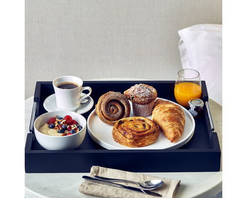 M&T Tray 45 x 33 cm black acacia wood with stainless steel handles