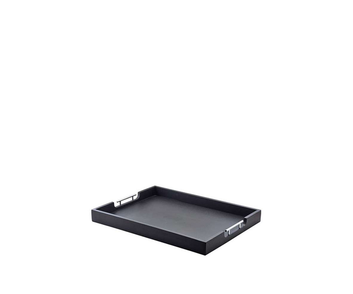 M&T Tray 50 x 39 cm black acacia wood with stainless steel handles