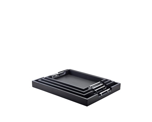 M&T Plateau 50 x 39 cm bois d'acacia noir avec poignées en inoxydable