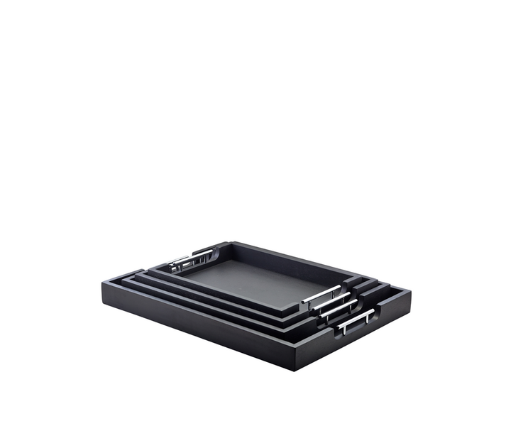 M&T Plateau 50 x 39 cm bois d'acacia noir avec poignées en inoxydable