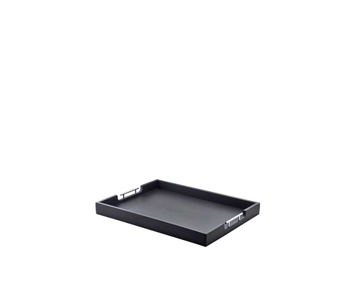 M&T Plateau 65 x 49 cm bois d'acacia noir avec poignées en inoxydable