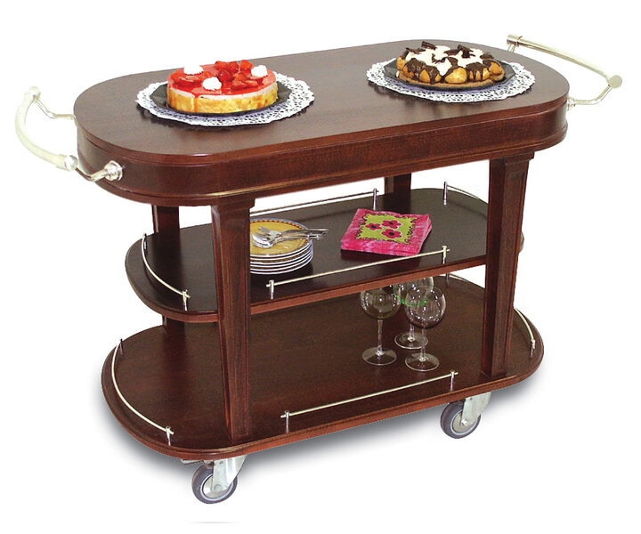 M&T Chariot de service de luxe à 3 plateaux avec accessoires en métal argenté