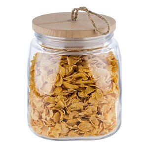 M&T Voorraad pot 1,0 liter glas met houten deksel