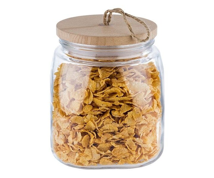 M&T Voorraad pot 1,00 liter glas met houten deksel