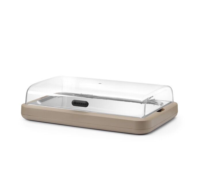 M&T Cooling display Uniq taupe finish with clear lid made of ABS