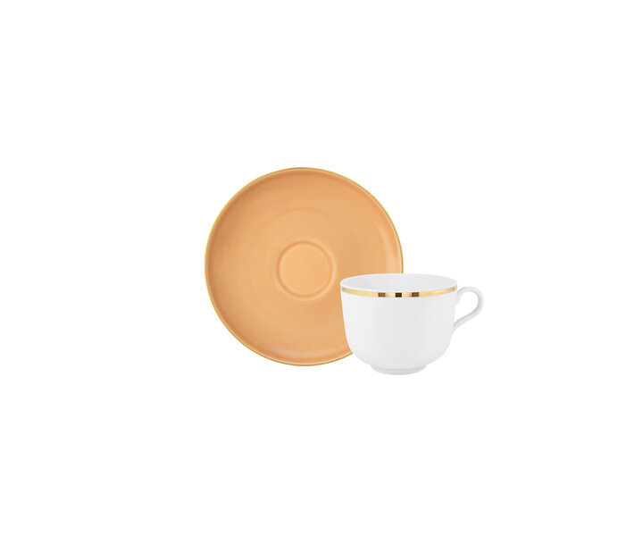 PORCEL  Ensemble tasse 28 cl et soucoupe Ø 15 cm  " Apricot gold "