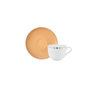 PORCEL  Ensemble tasse 28 cl et soucoupe Ø 15 cm  " Apricot Platinum  "