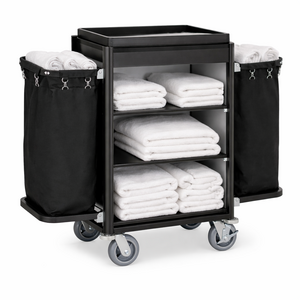 M&T Roommaid- housekeeping trolley black aluminium frame with MDF aluminium look