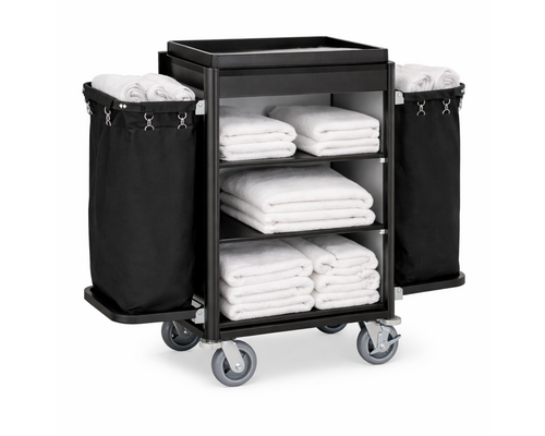 M&T Roommaid - housekeeping trolley black aluminium frame with MDF aluminium  look