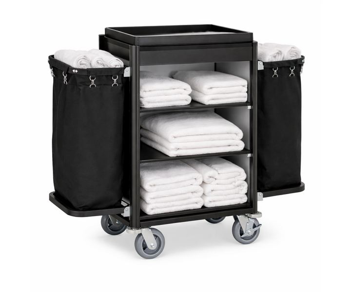 M&T Kamermeisjeswagen  zwart aluminium frame met MDF aluminium look