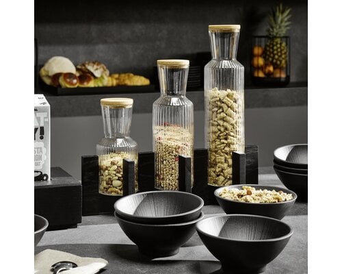 M&T Buffet stand Valo black with 3 glass bottles and cork lid 0,5 l - 1,0 l - 1,5 l