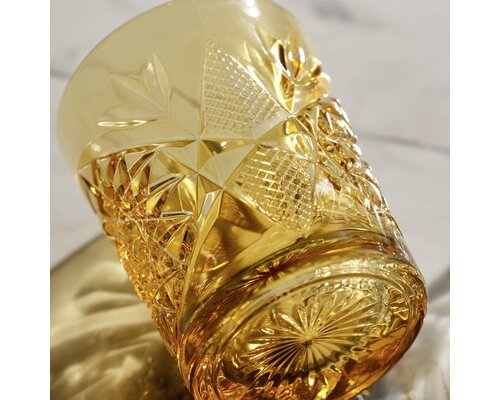 LIBBEY  Cocktail  - Whisky glas 35,5 cl  "Hobstar" gekleurd Orange - Topaz