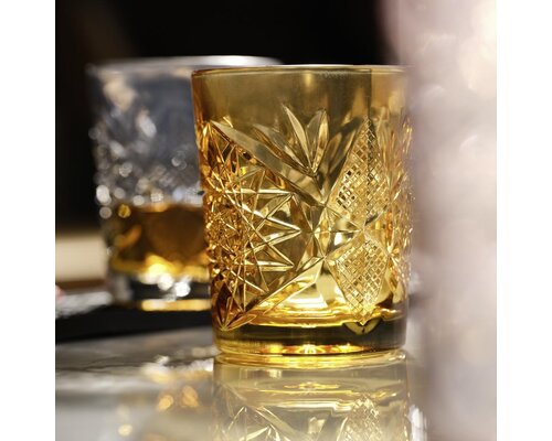 LIBBEY  Cocktail - Whisky glass 35.5 cl  "Hobstar" colored Orange - Topaz