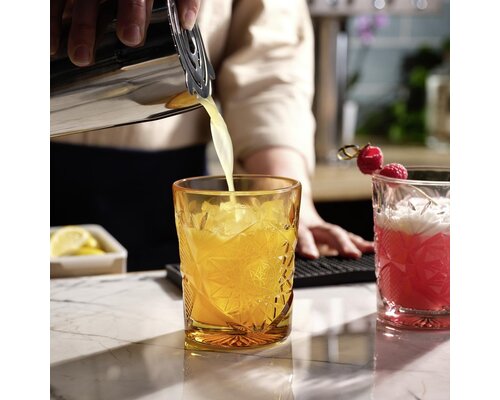 LIBBEY  Cocktail - Whisky glass 35.5 cl  "Hobstar" colored Orange - Topaz