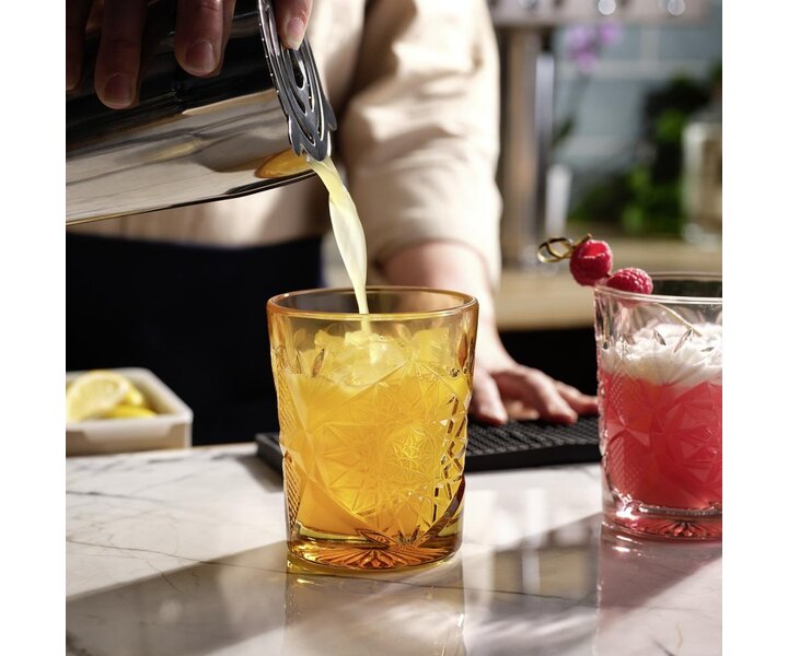 LIBBEY  Cocktail - Whisky glass 35.5 cl  "Hobstar" colored Orange - Topaz