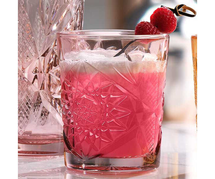 LIBBEY  Cocktail  - Whisky glas 35,5 cl  "Hobstar" gekleurd  " Blush "
