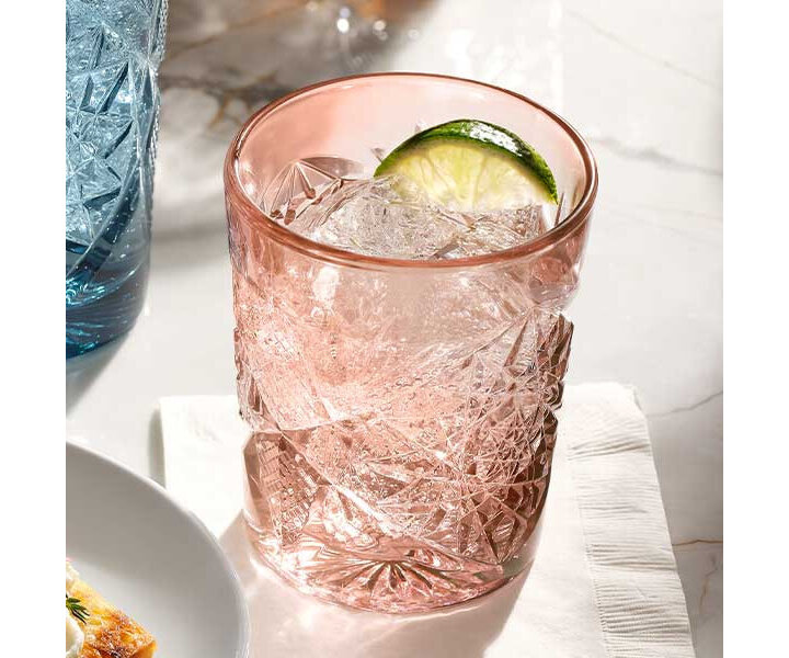 LIBBEY  Cocktail - Whisky glass 35.5 cl  "Hobstar" colored  " Blush "