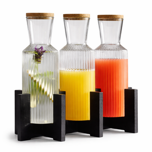 M&T Etagère de buffet Valo couleur noire livré avec 3 carafes en verre bouchon en liège  0,5 l - 1,0 l - 1,5 l