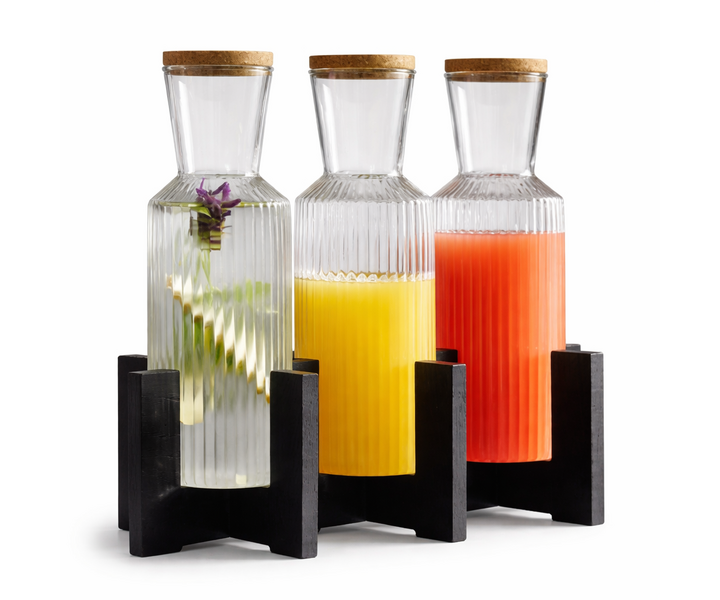 M&T Etagère de buffet Valo couleur noire livré avec 3 carafes en verre bouchon en liège  0,5 l - 1,0 l - 1,5 l