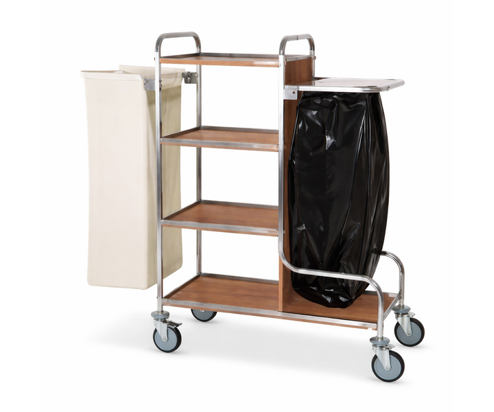 M&T BASIC CHAMBERMAID TROLLEYS WITH MELAMINE-FACED SHELVES