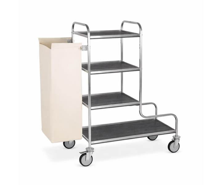 M&T BASIC CHAMBERMAID TROLLEYS WITH MELAMINE-FACED SHELVES