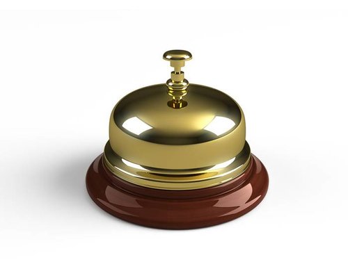 M&T Receptiebel messing op houten sokkel, luxe model