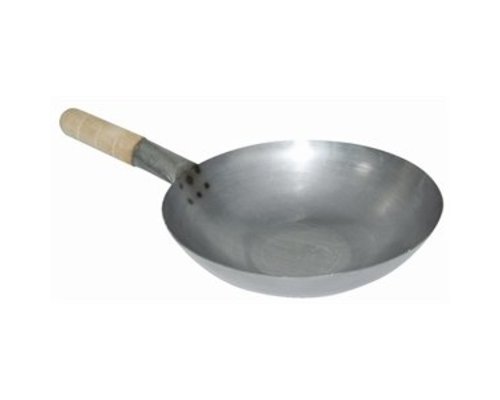 M & T  Wok zacht staal 33 cm platte bodem