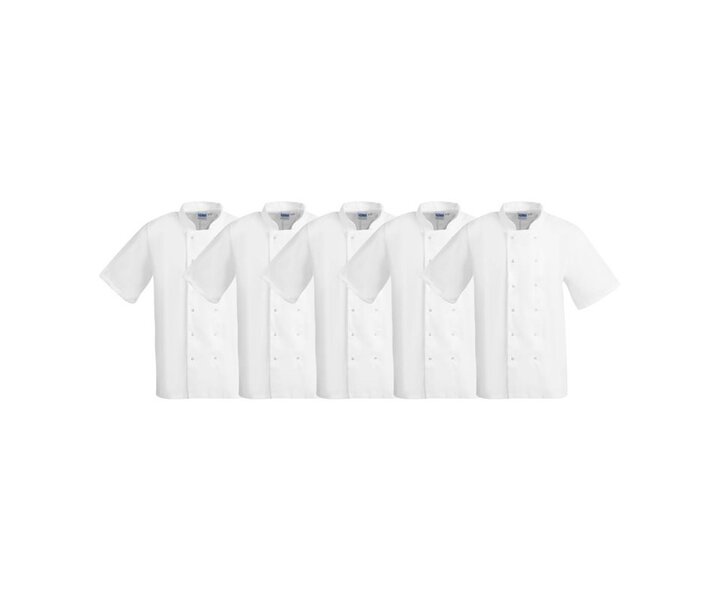 M&T Whites Boston unisex koksbuis korte mouw wit