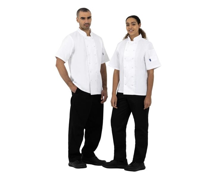 M&T Veste de chef unisexe Boston à manches courtes blanche Whites
