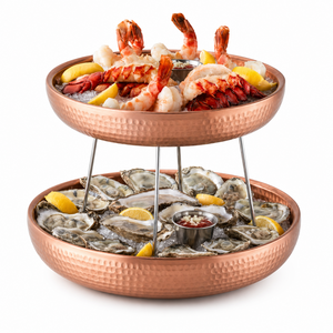 M&T Seafood presentation with 2 double walled copper seafood trays set 3 pieces