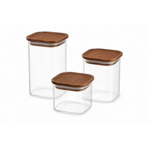 M&T Pot de stockage 0,5 litre en verre avec couvercle en bois