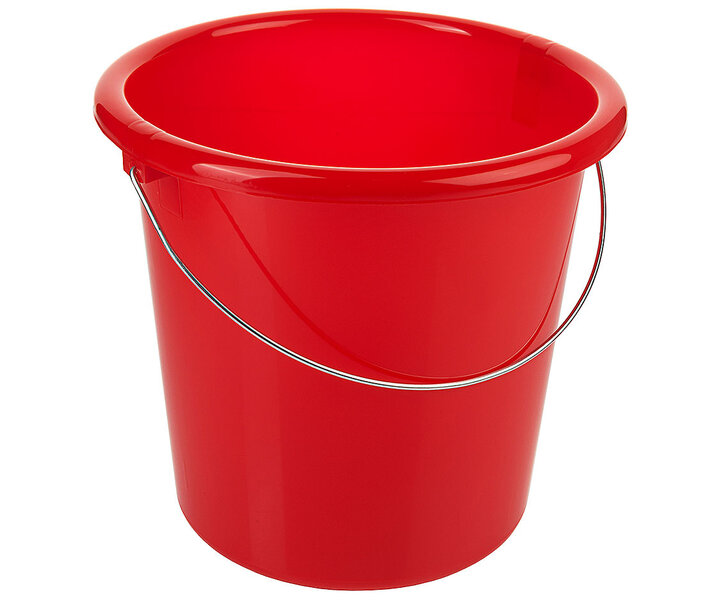 M&T Emmer 10 liter, gemaakt van polypropyleen, met maatverdeling per liter, en een ophanghaak, geschikt voor voedsel.