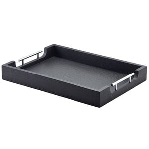 M&T Butler serving tray 43 x 33 x h 6 cm black acacia wood with metal handles