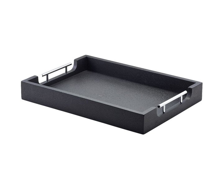 M&T Butler dienblad 43 x 33 x h 6 cm  zwart acacia hout met metalen handvaten