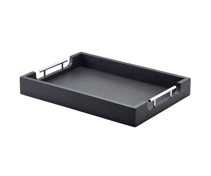 M&T Plateau de service 43 x 33 x h 6 cm  " Butler "  en bois d'acacia avec poignées en métal
