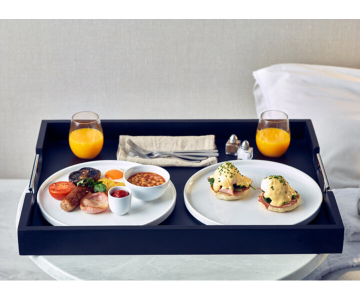 M&T Butler serving tray 65 x 49 x h 6 cm black acacia wood with metal handles