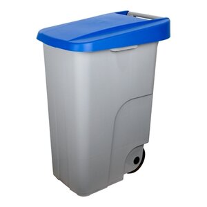 DENOX  Afvalcontainer 85 liter grijs polypropyleen (PP) met blauw klapdeksel, verrijdbaar