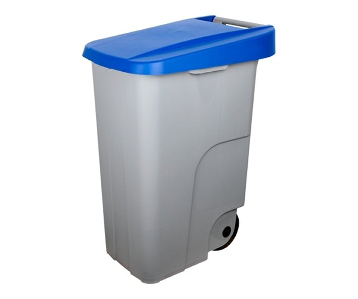 DENOX  Afvalcontainer 85 liter grijs polypropyleen (PP) met blauw klapdeksel, verrijdbaar
